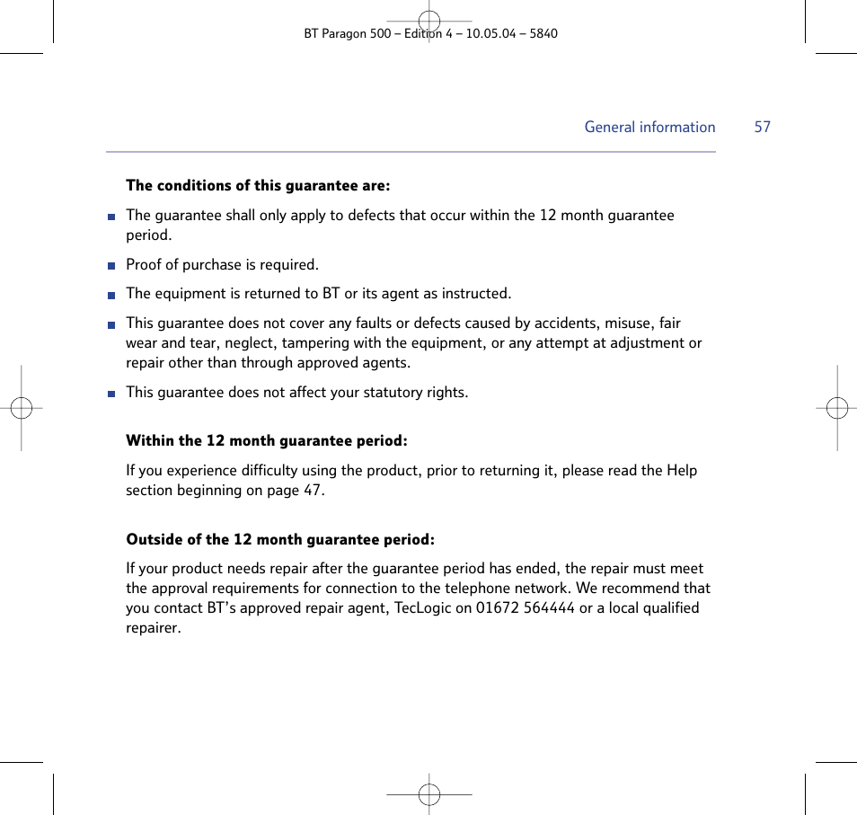 BT PARAGON 500 User Manual | Page 57 / 61