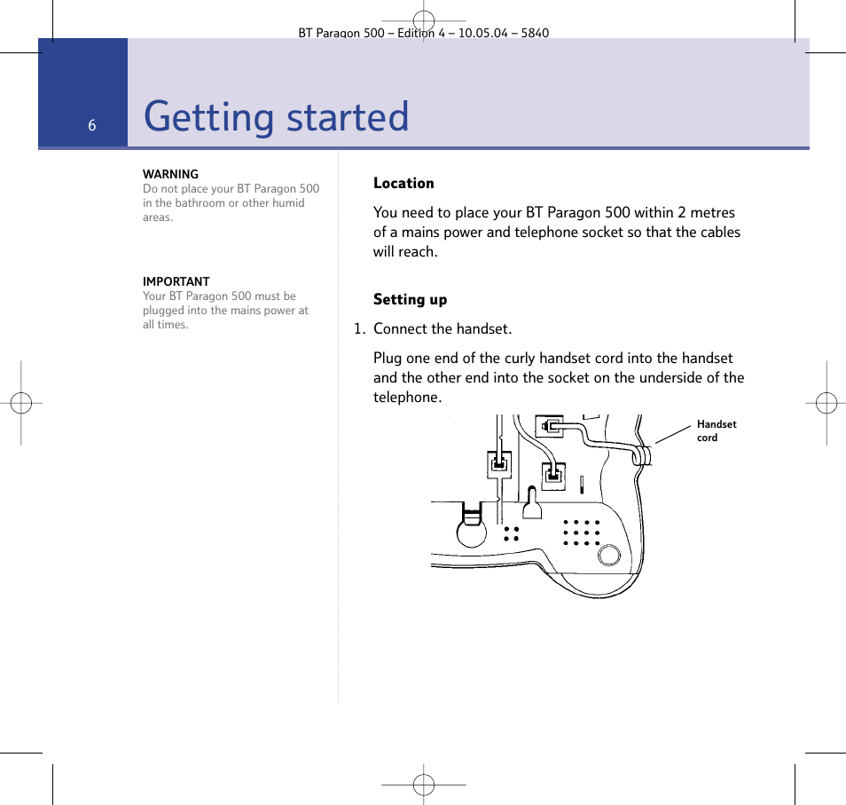 Getting started | BT PARAGON 500 User Manual | Page 6 / 61