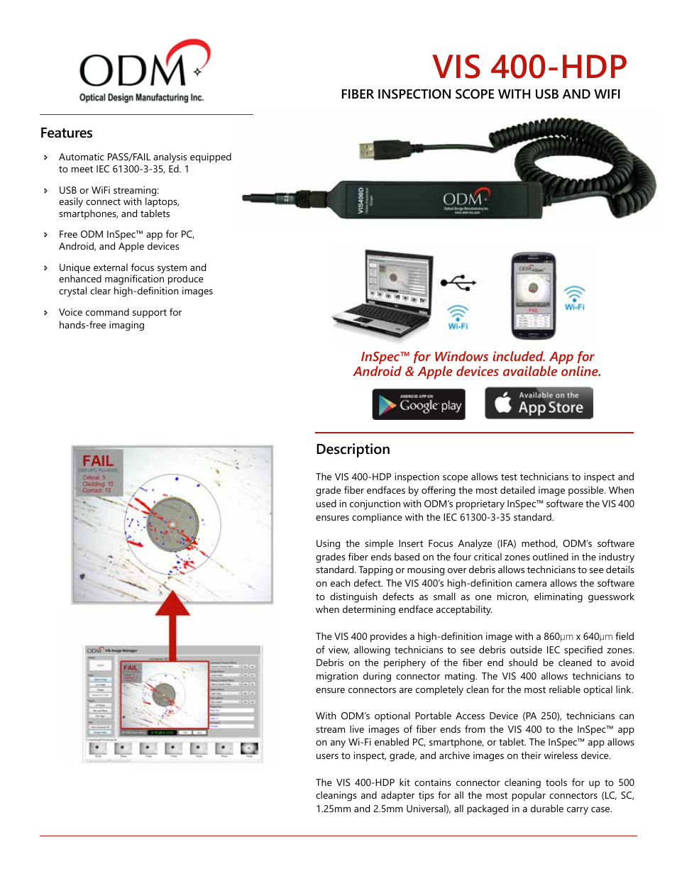 Chemtronics VIS 400-HDP Fiber Inspection Scope User Manual | 2 pages