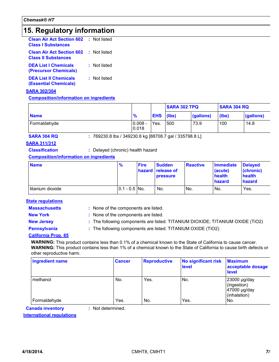 Regulatory information | Chemtronics Chemask HT - High Temperature CMHT8 User Manual | Page 7 / 9