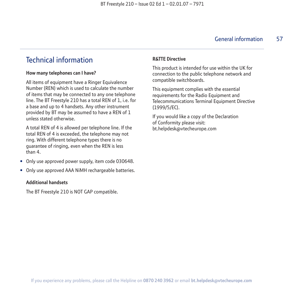 Technical information | BT 210 User Manual | Page 57 / 58