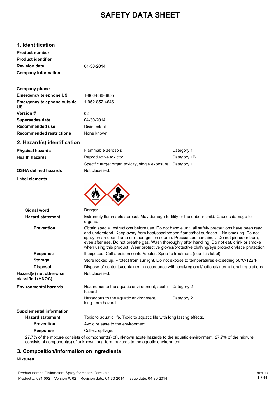 Pro-Link DISINFECTANT SPRAY RA008-CA EN User Manual | 11 pages