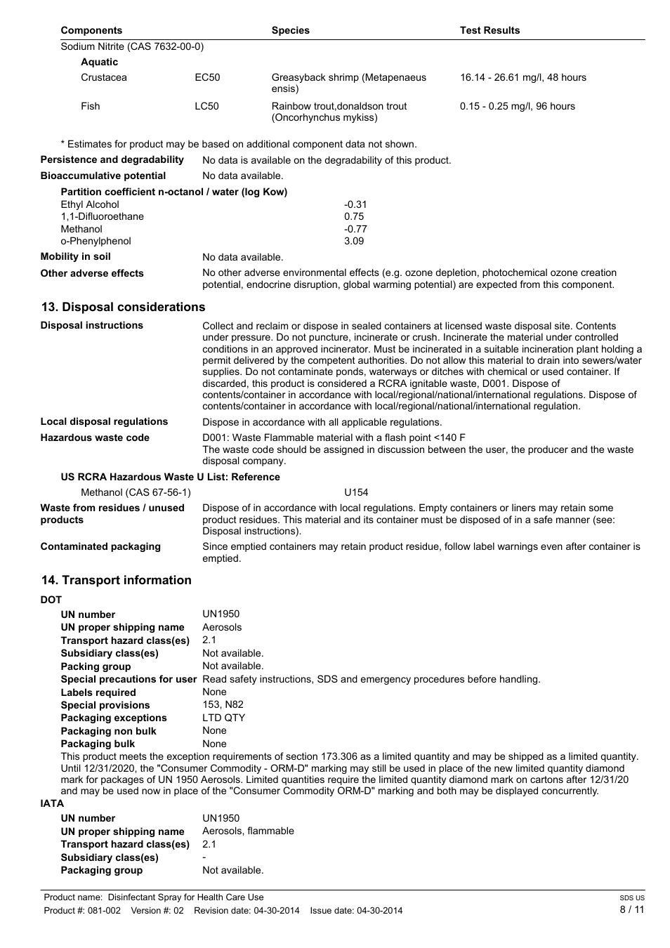 Pro-Link DISINFECTANT SPRAY RA008-CA EN User Manual | Page 8 / 11