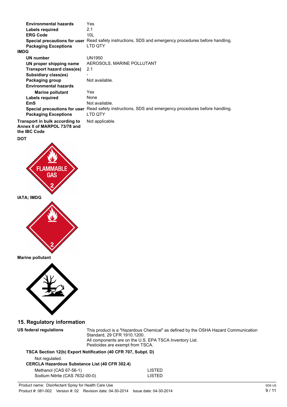 Pro-Link DISINFECTANT SPRAY RA008-CA EN User Manual | Page 9 / 11