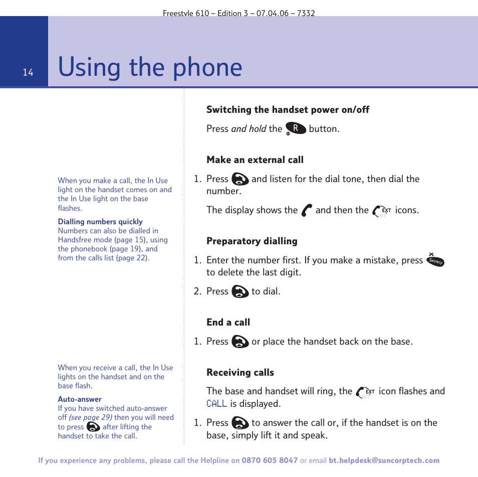 Using the phone | BT 610 User Manual | Page 14 / 52