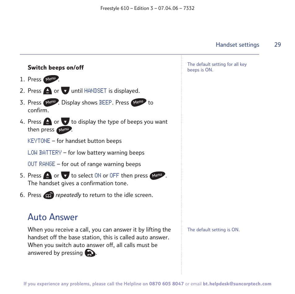 Auto answer | BT 610 User Manual | Page 29 / 52