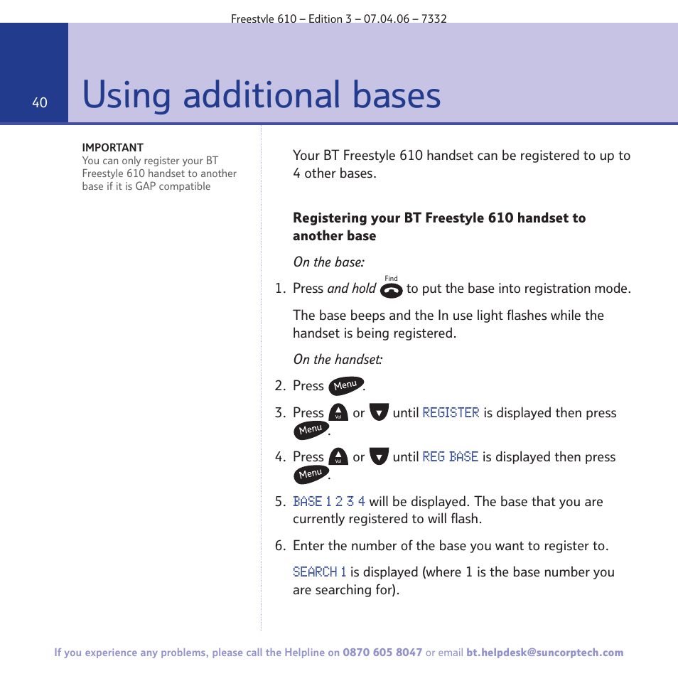 Using additional bases | BT 610 User Manual | Page 40 / 52