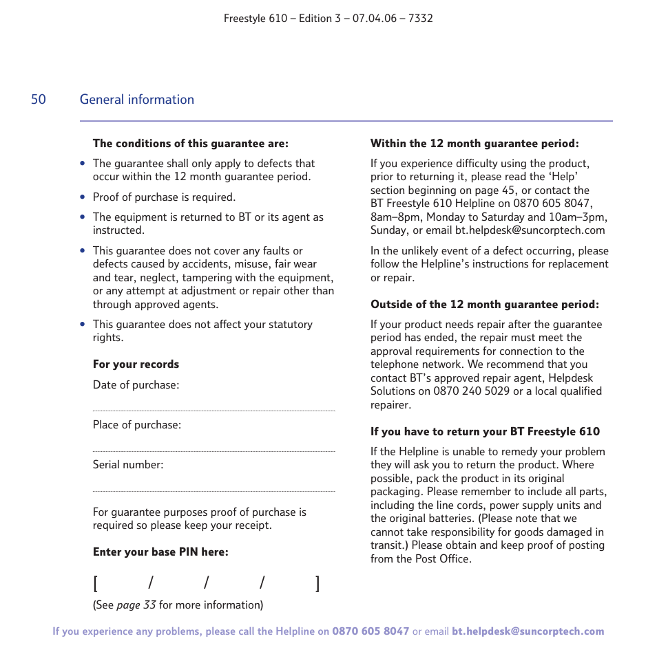 BT 610 User Manual | Page 50 / 52