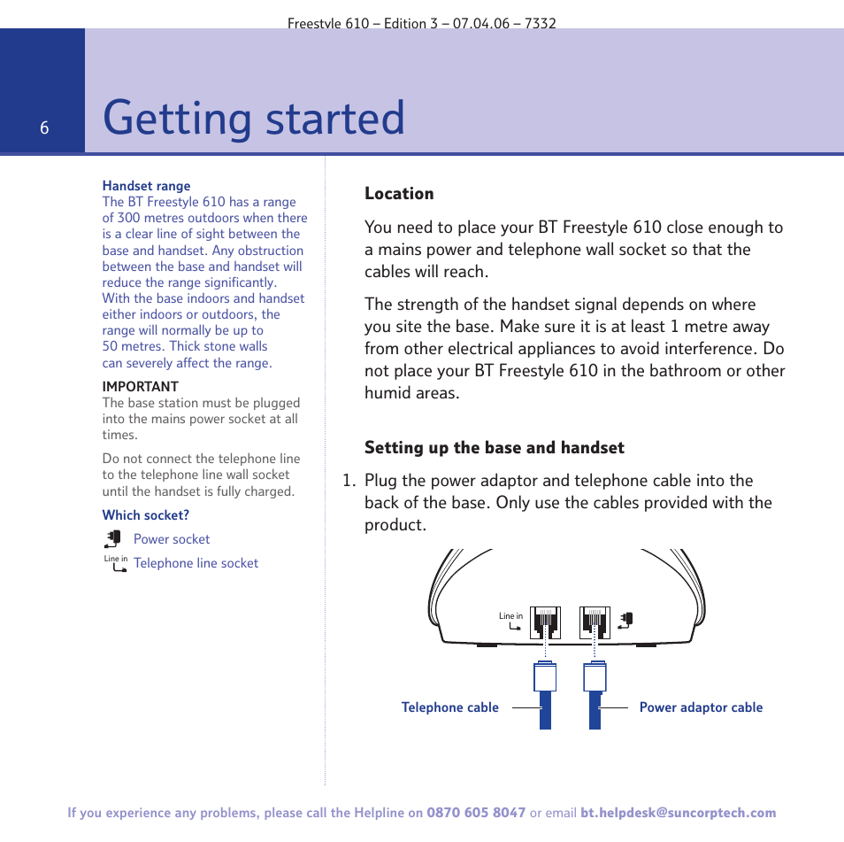 Getting started | BT 610 User Manual | Page 6 / 52