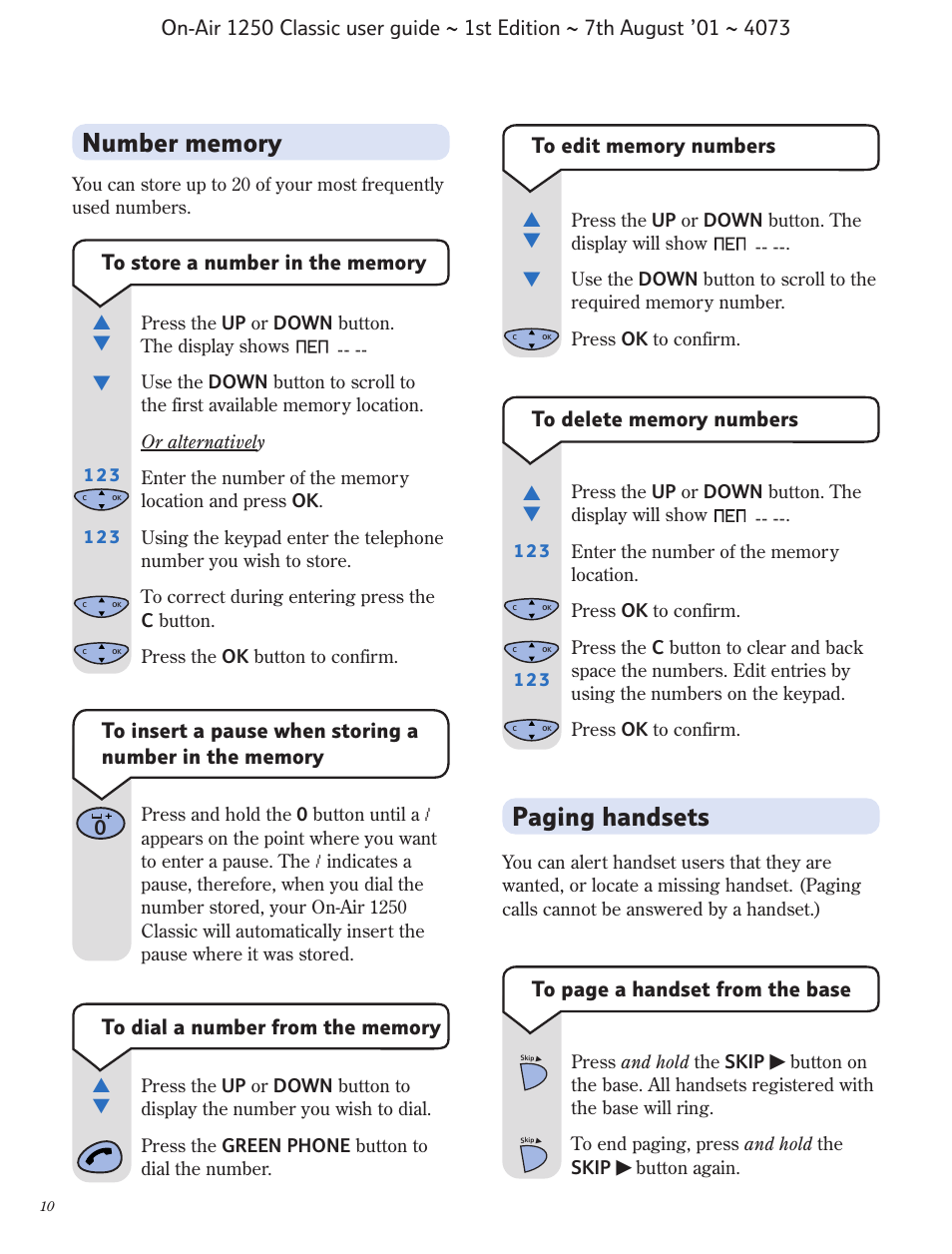 Paging handsets | BT 1250 Classic User Manual | Page 10 / 34