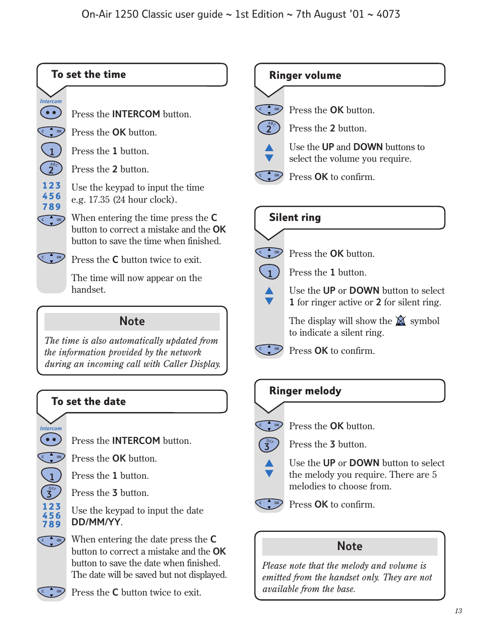 Ringer melody, Ringer volume, Silent ring | BT 1250 Classic User Manual | Page 13 / 34