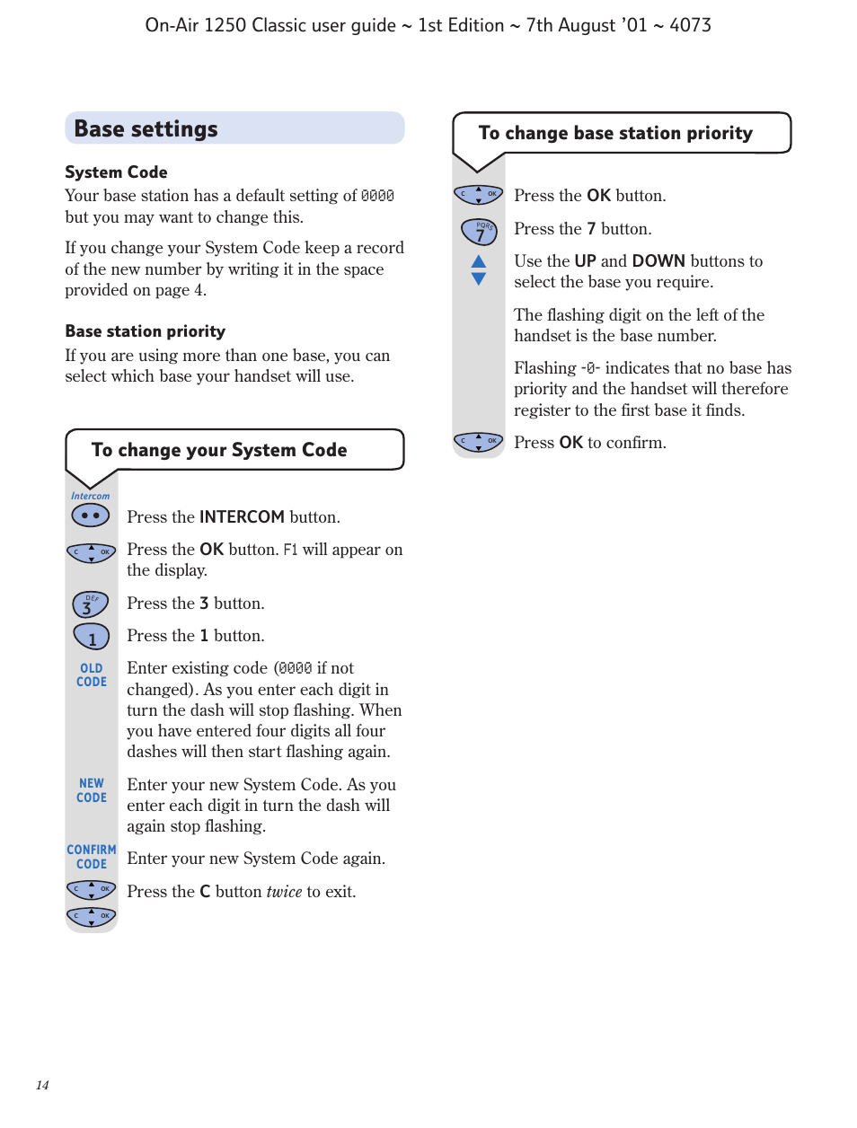 Base settings | BT 1250 Classic User Manual | Page 14 / 34