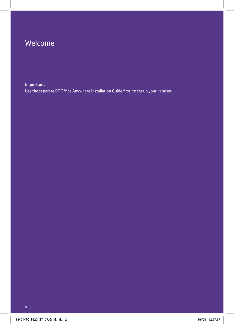 Welcome | BT HTC S710 User Manual | Page 2 / 48
