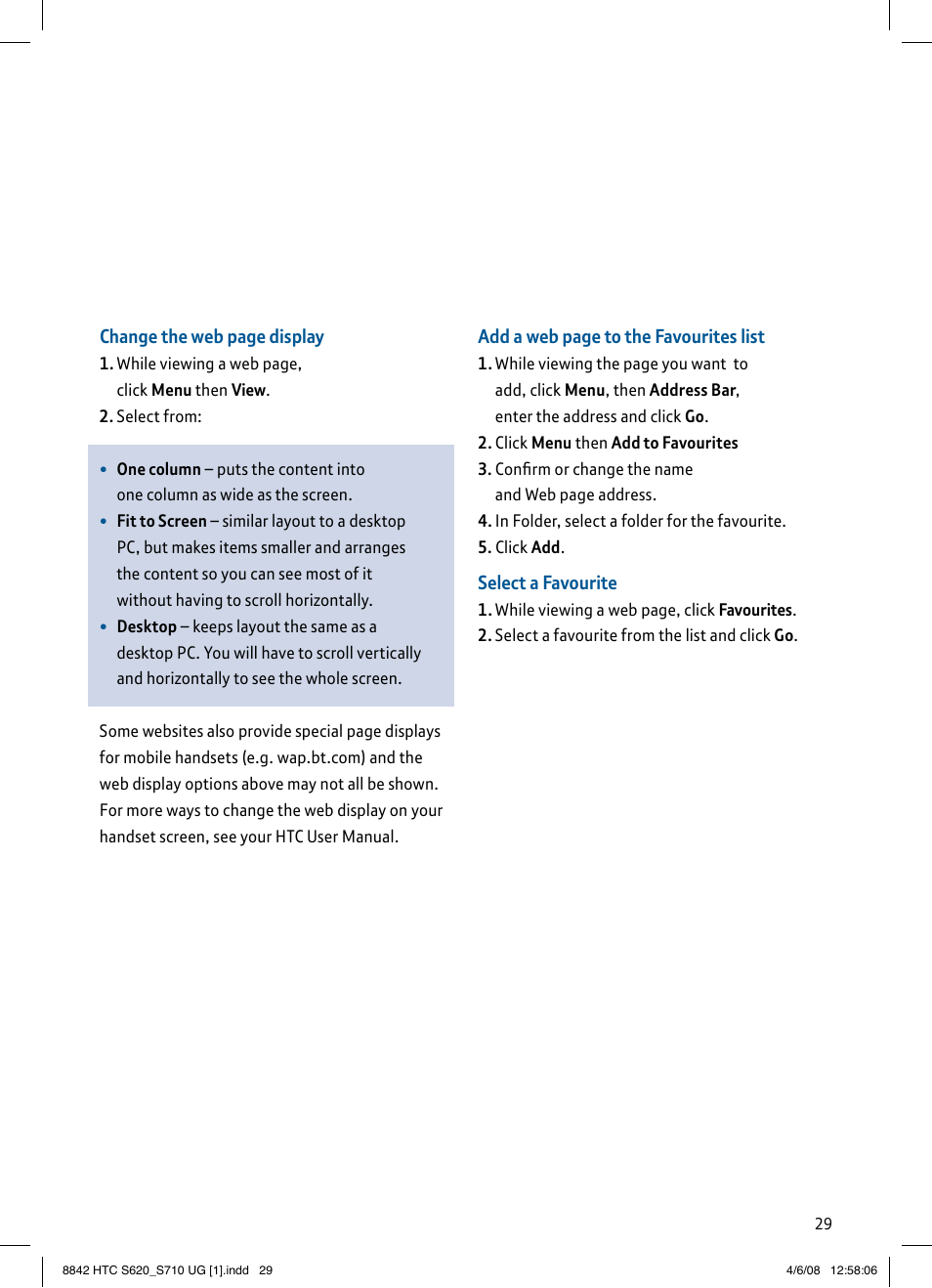 BT HTC S710 User Manual | Page 29 / 48