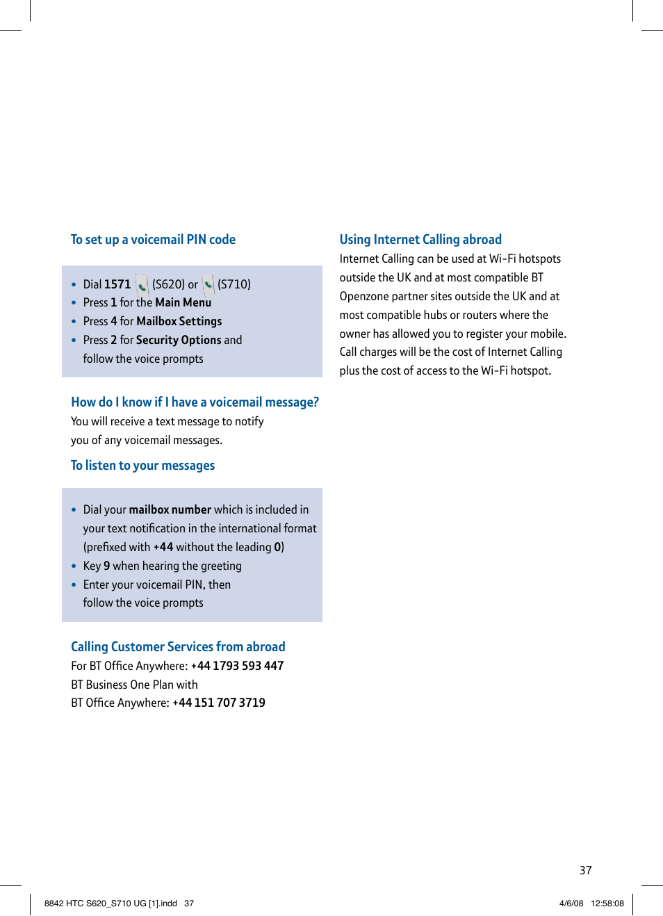 BT HTC S710 User Manual | Page 37 / 48