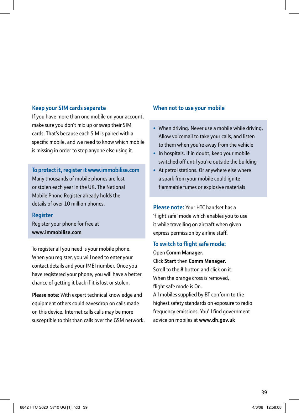 BT HTC S710 User Manual | Page 39 / 48
