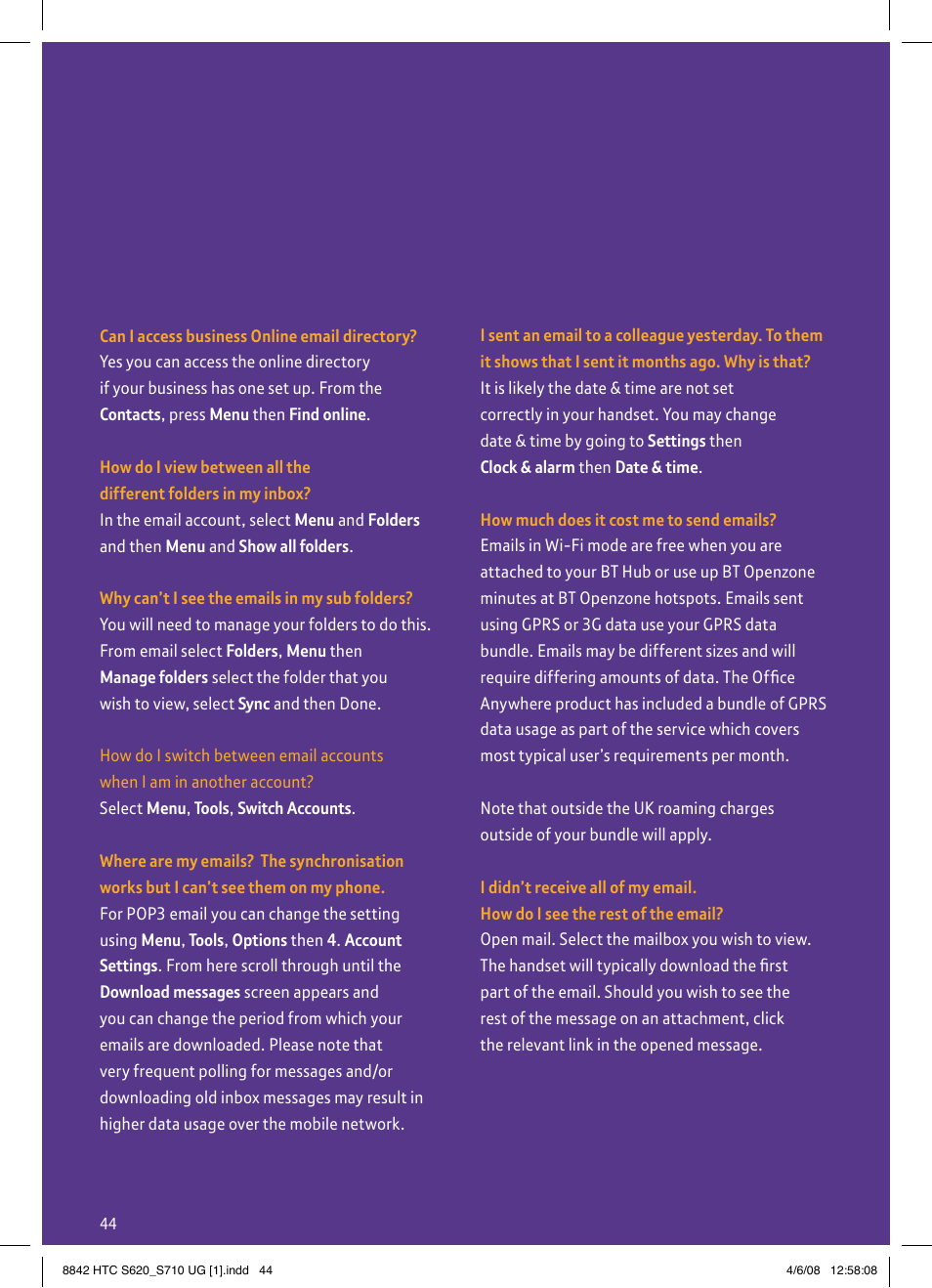 BT HTC S710 User Manual | Page 44 / 48