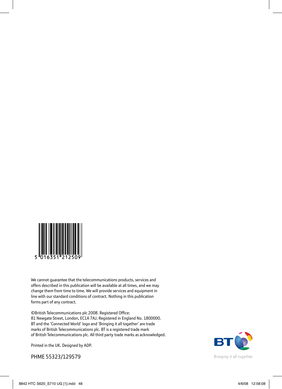 BT HTC S710 User Manual | Page 48 / 48
