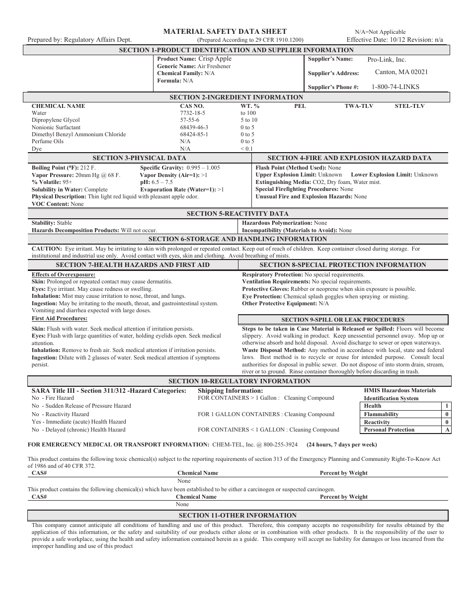 Pro-Link Air Freshener Crisp Apple B14269 EN User Manual | 1 page