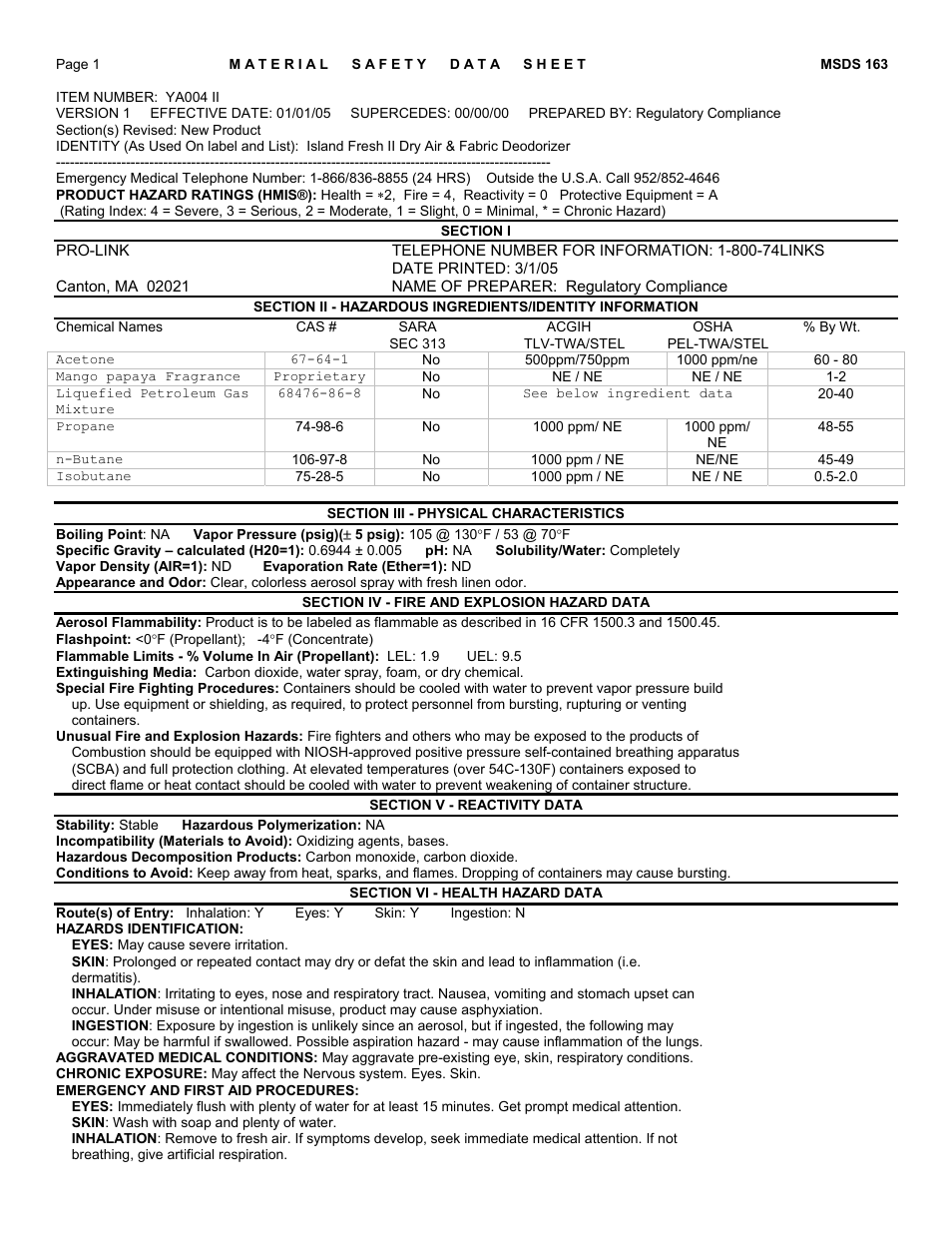 Pro-Link Air Freshener - Island Fresh II YA004II EN User Manual | 2 pages