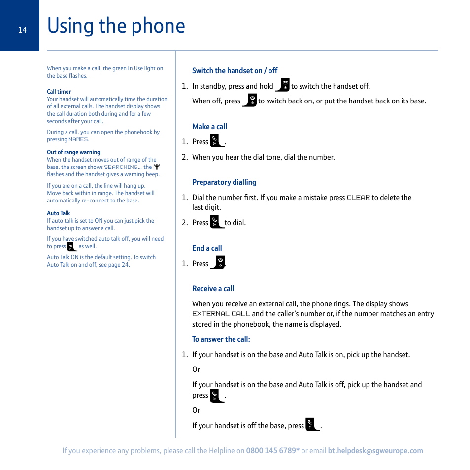 Using the phone | BT Synergy 5100 User Manual | Page 14 / 59