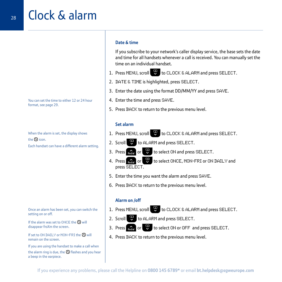 Clock & alarm | BT Synergy 5100 User Manual | Page 28 / 59