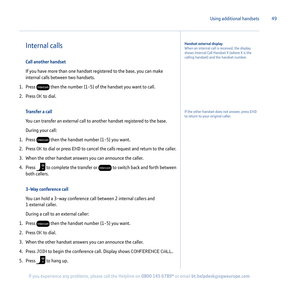 Internal calls | BT Synergy 5100 User Manual | Page 49 / 59