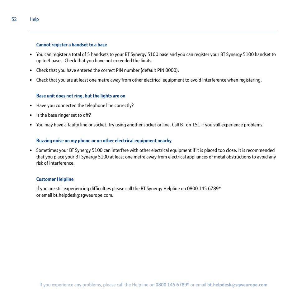 BT Synergy 5100 User Manual | Page 52 / 59