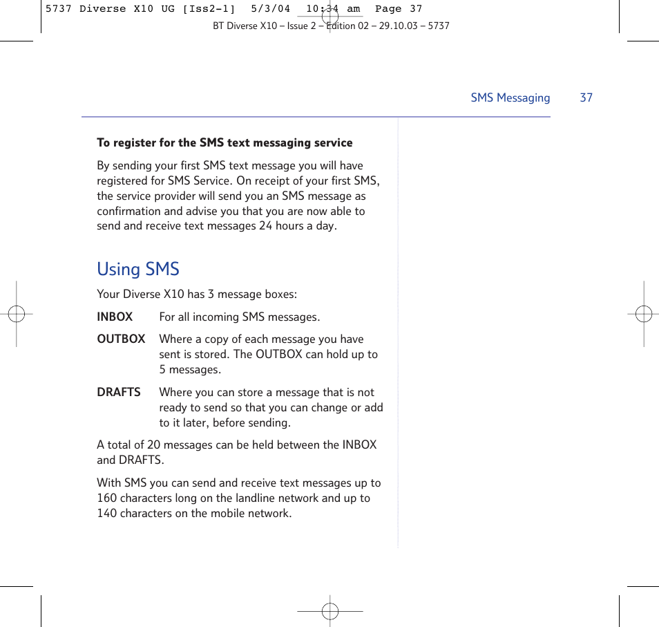 Using sms | BT DIVERSE X10 User Manual | Page 37 / 88