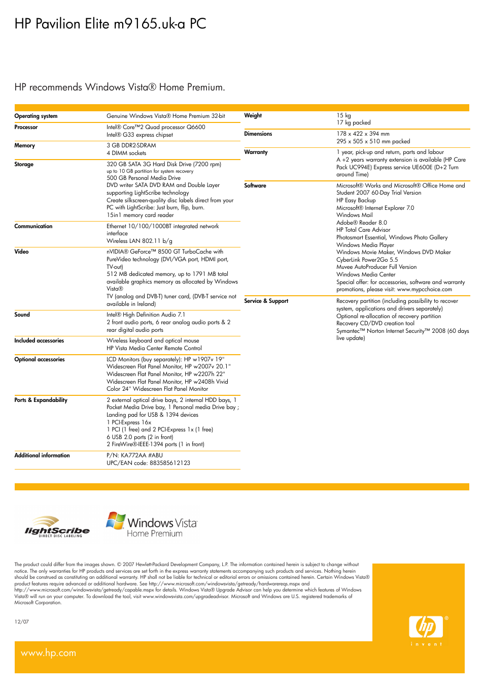 Hp pavilion elite m9165.uk-a pc | BT Elite m9165 User Manual | Page 2 / 2