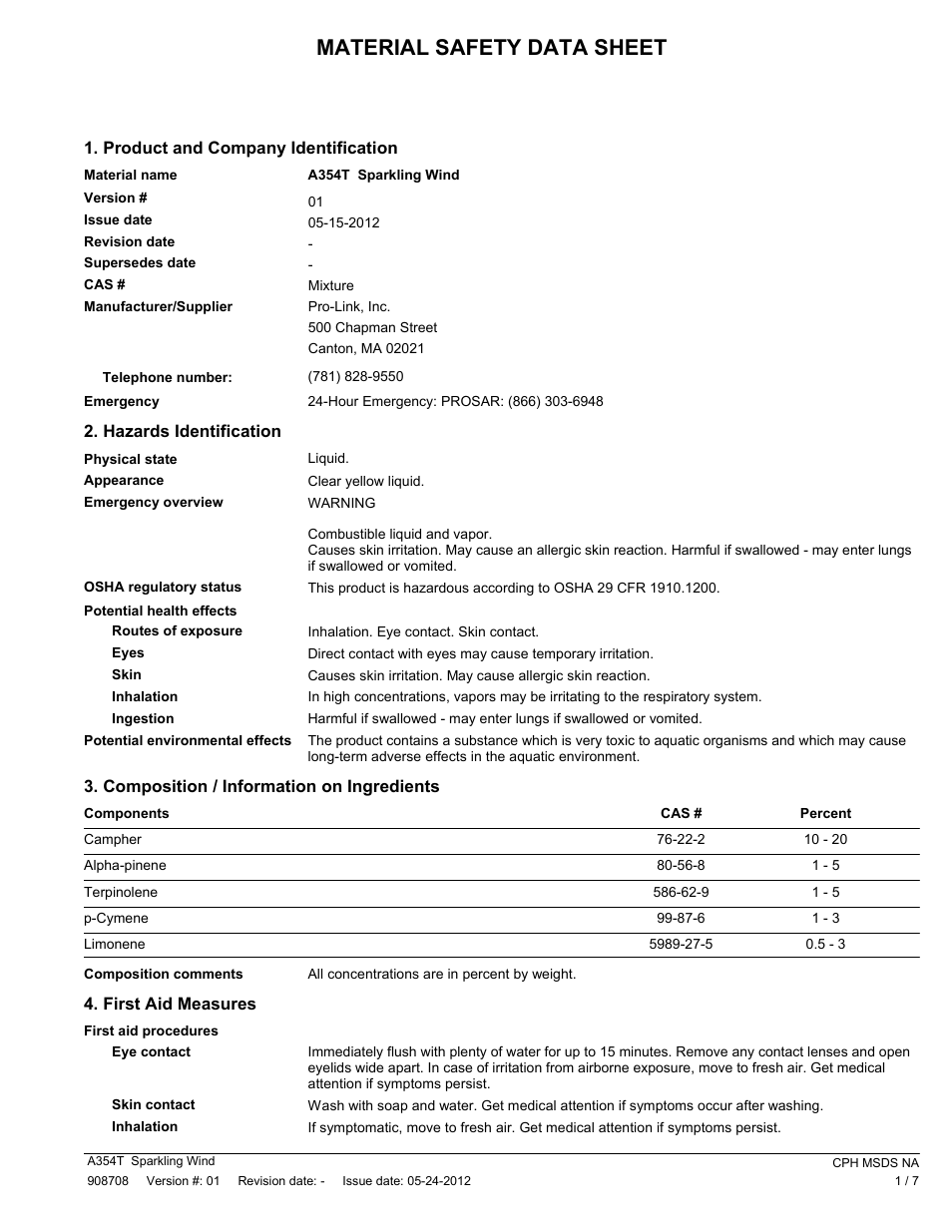 Pro-Link Radiant Sparkling Wind A354T EN User Manual | 7 pages