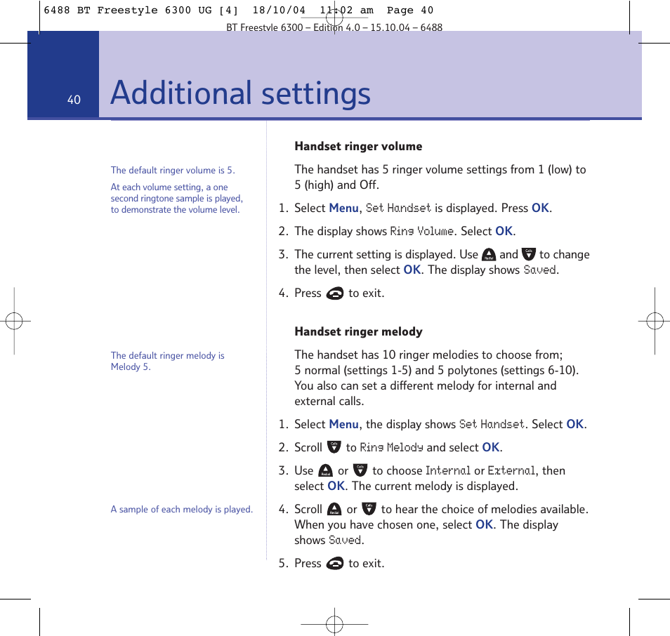 Additional settings | BT 6300 User Manual | Page 40 / 64