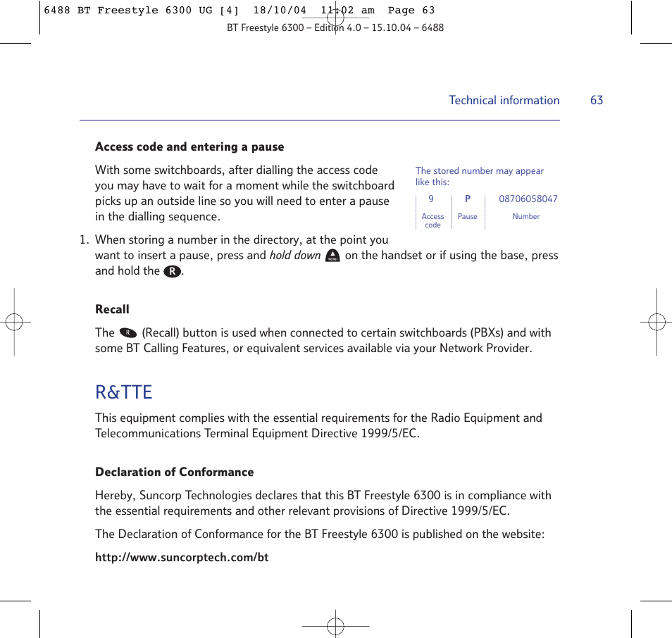 R&tte | BT 6300 User Manual | Page 63 / 64