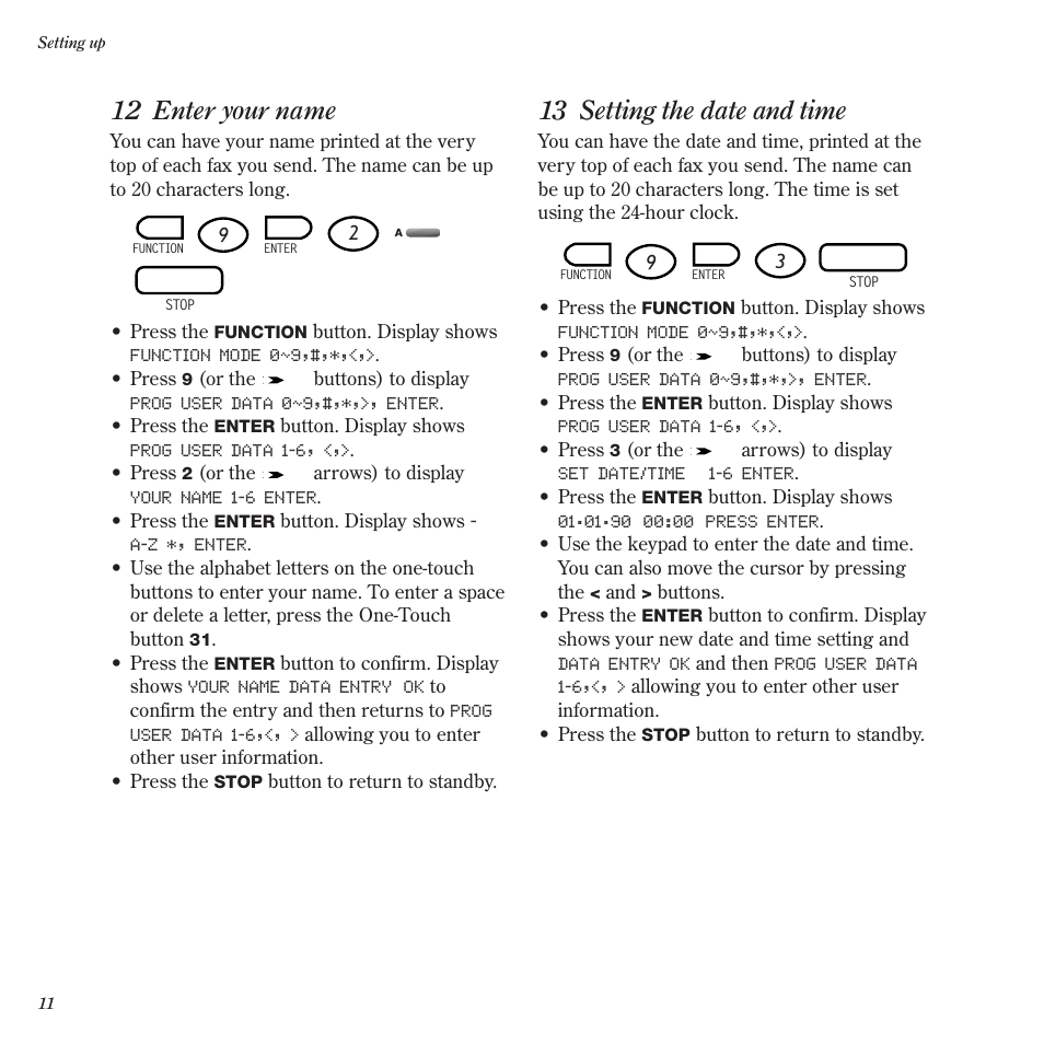 12 enter your name, 13 setting the date and time | BT BF900 User Manual | Page 12 / 63