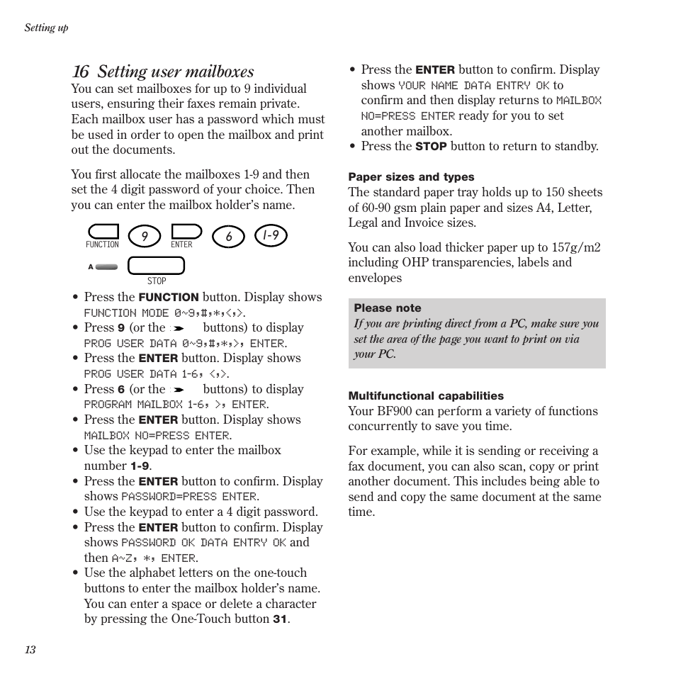 16 setting user mailboxes | BT BF900 User Manual | Page 14 / 63