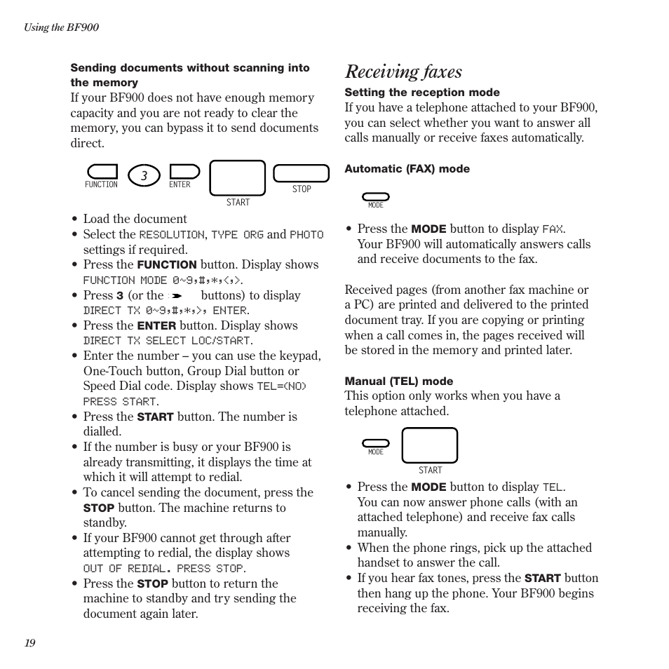 Receiving faxes | BT BF900 User Manual | Page 20 / 63