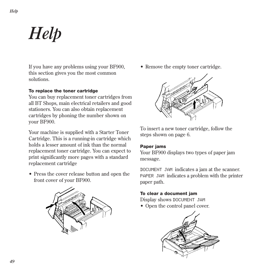 Help | BT BF900 User Manual | Page 50 / 63