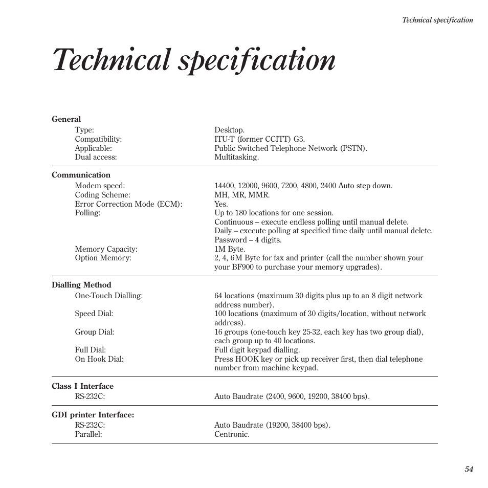 Technical specification | BT BF900 User Manual | Page 55 / 63