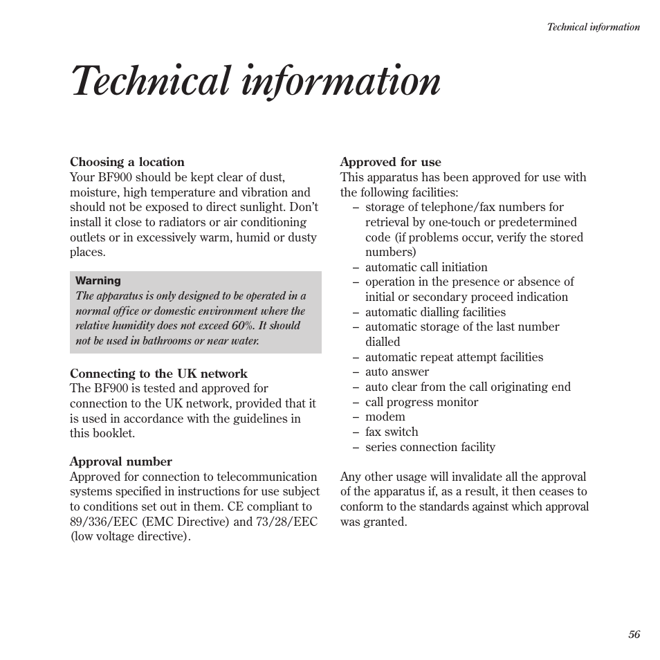 Technical information | BT BF900 User Manual | Page 57 / 63