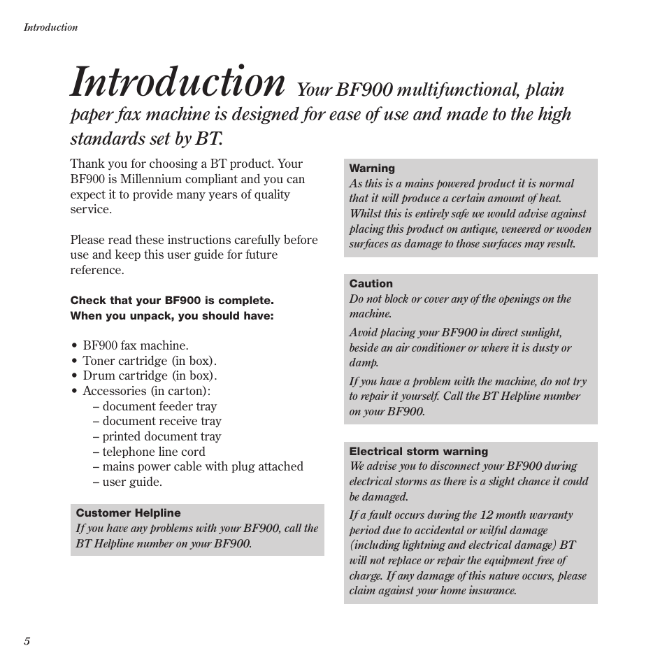 Introduction | BT BF900 User Manual | Page 6 / 63