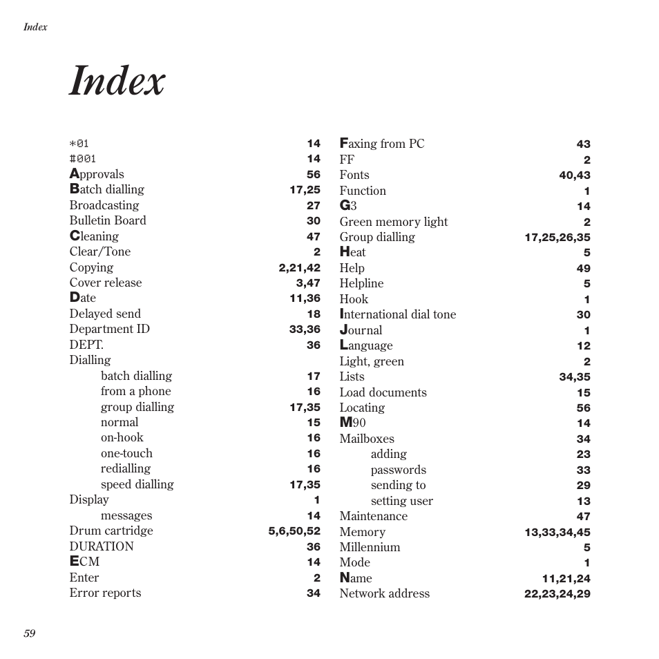 Index | BT BF900 User Manual | Page 60 / 63