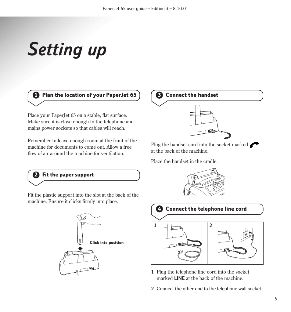 Setting up | BT PaperJet 65 User Manual | Page 11 / 65