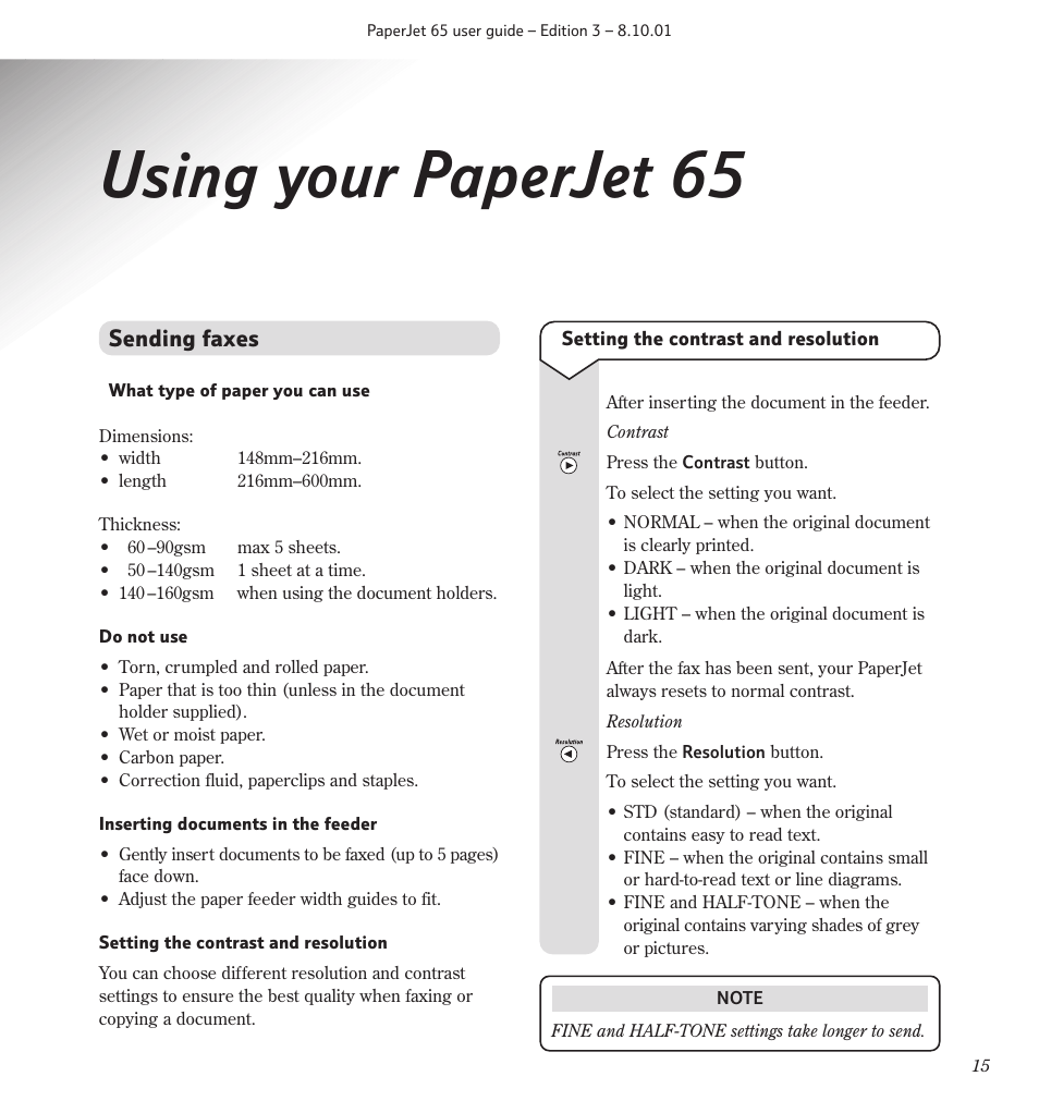 Using your paperjet 65 | BT PaperJet 65 User Manual | Page 17 / 65