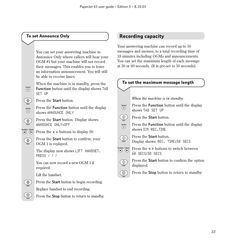 Recording capacity | BT PaperJet 65 User Manual | Page 35 / 65