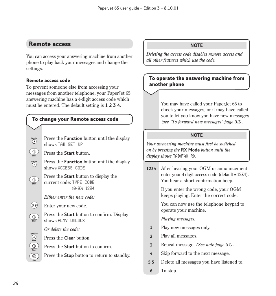 Remote access | BT PaperJet 65 User Manual | Page 38 / 65