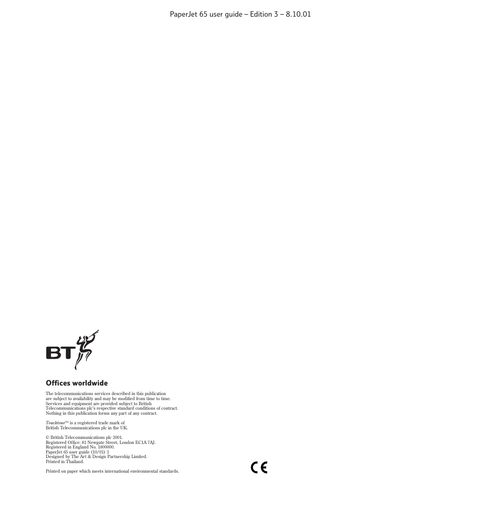 BT PaperJet 65 User Manual | Page 65 / 65