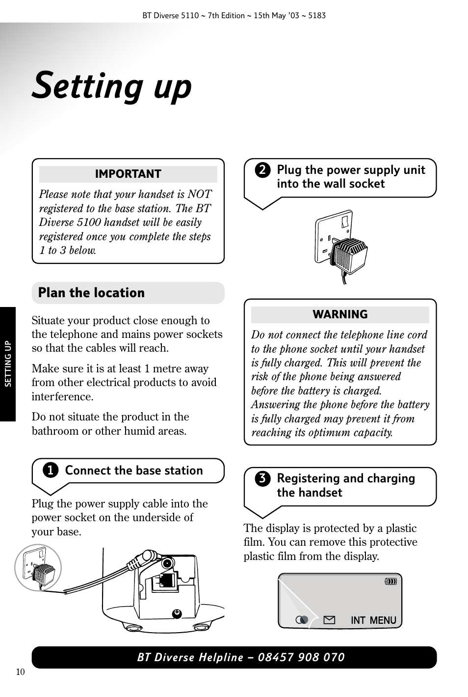 Setting up | BT 5110 User Manual | Page 12 / 47