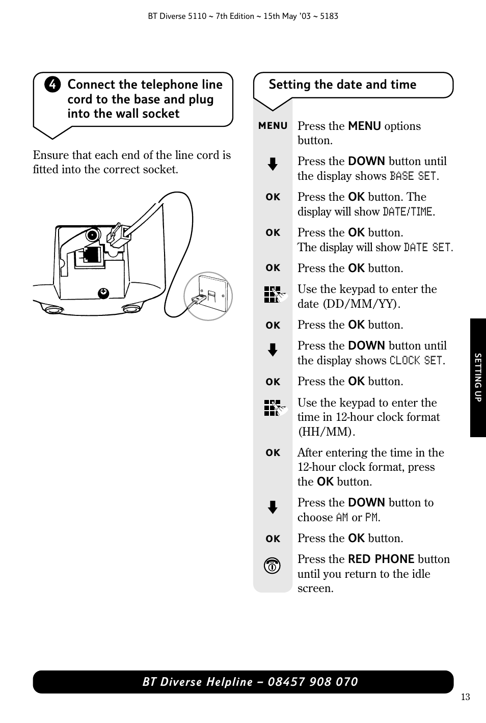 Setting the date and time | BT 5110 User Manual | Page 15 / 47