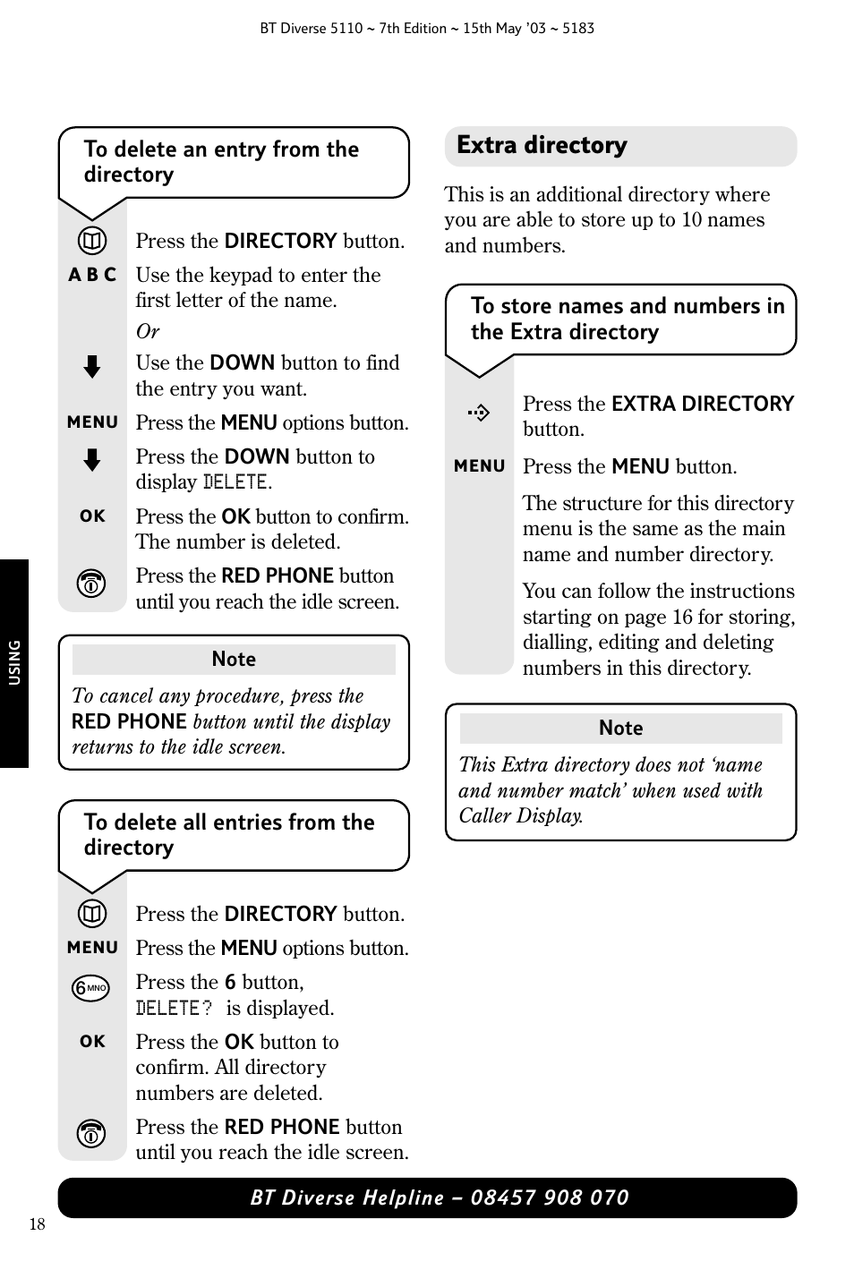 Extra directory | BT 5110 User Manual | Page 20 / 47