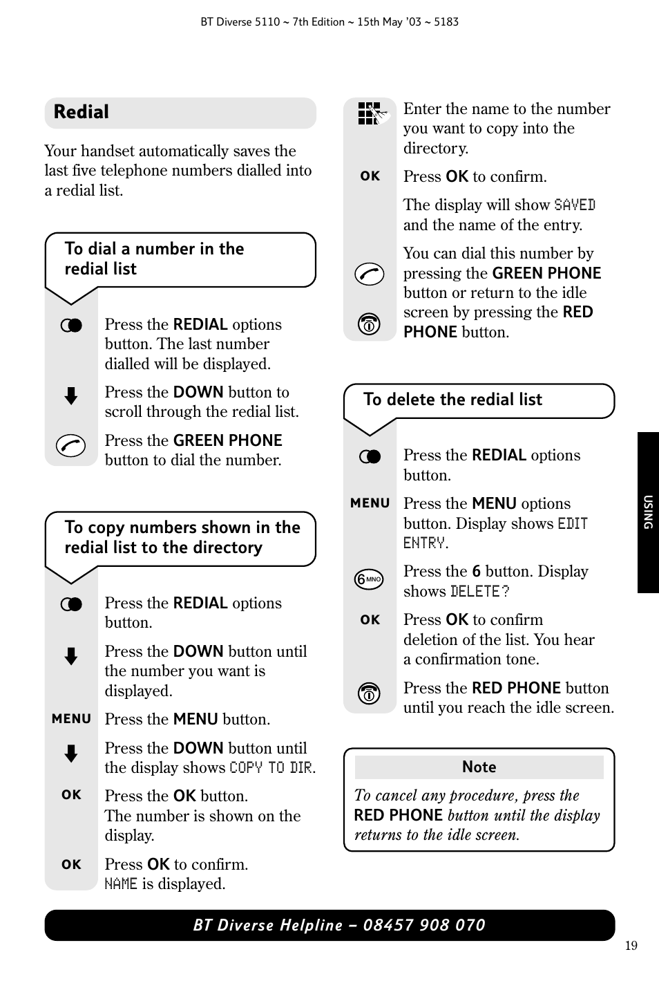Redial | BT 5110 User Manual | Page 21 / 47